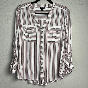 A.n.a A New Approach Striped Button Down Blouse Shirt Sz PL